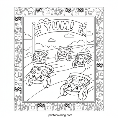 The Great Pizza Race! - free printable coloring page