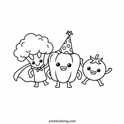 The Veggie Costume Party Fun! - free printable coloring page
