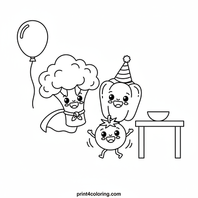 The Happy Veggie Costume Party - free printable coloring page