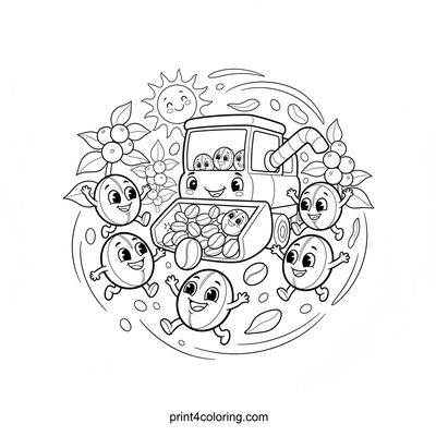 The Happy Coffee Bean's Harvest Dance - free printable coloring page