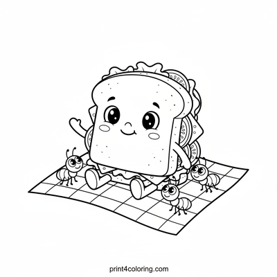 The Happy Little Picnic Sandwich - free printable coloring page