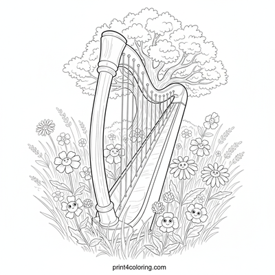 Celtic Harp's Meadow Song - free printable coloring page