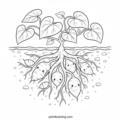 The Cozy Yam Plant's Secret Underground World - free printable coloring page