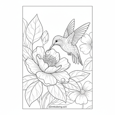 Iridescent Hummingbird and the Magical Dewdrop - free printable coloring page