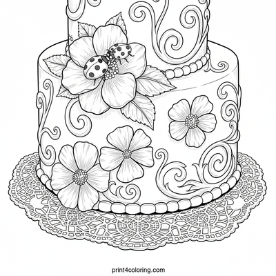 The Ladybug's Sweet Secret Garden Cake - free printable coloring page
