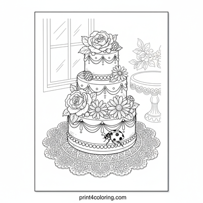 Ladybug's Sweet Discovery: Miniature Cake - free printable coloring page