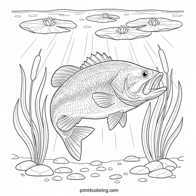 Majestic Bass in its Verdant Underwater Realm - free printable coloring page