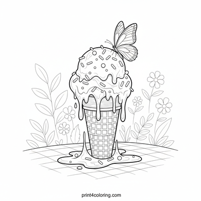 The Melting Masterpiece: Ice Cream & Butterfly - free printable coloring page