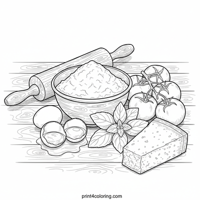 Homemade Pasta Magic: A Rustic Kitchen Scene - free printable coloring page