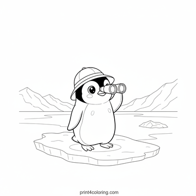 The Dapper Gentoo Explorer's Icy Vista - free printable coloring page