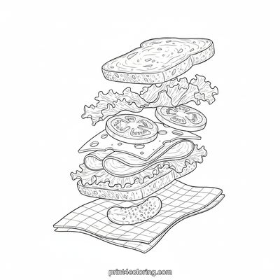 The Gourmet Picnic Sandwich Masterpiece - free printable coloring page