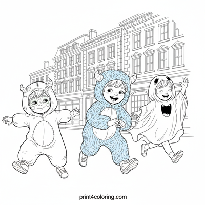 The Whimsical City Costume Parade - free printable coloring page