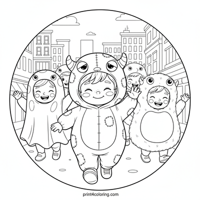 The Whimsical City Costume Parade - free printable coloring page