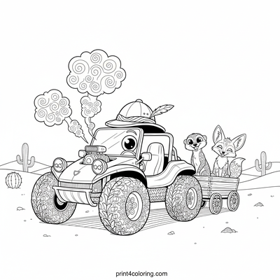 The Goofy Safari Buggy's Desert Expedition - free printable coloring page