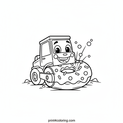 The Giggle-Rolling Doughnut Steamroller - free printable coloring page