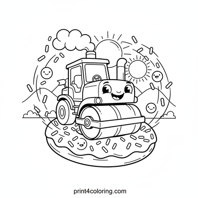 The Doughnut-Loving Steamroller's Sweet Ride - free printable coloring page