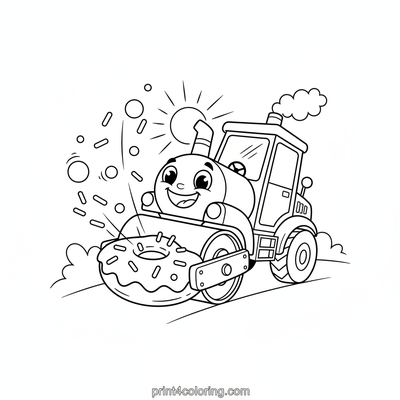 The Doughnut-Loving Steamroller's Sweet Roll - free printable coloring page