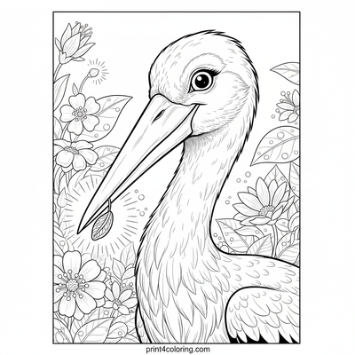 The Stork's Secret Garden Delivery - free printable coloring page