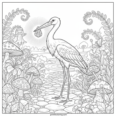 The Stork's Enchanted Delivery - free printable coloring page