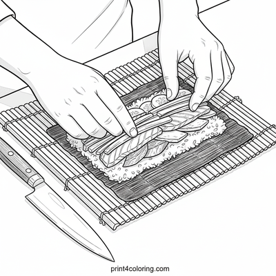 Sushi Masterpiece in the Making - free printable coloring page