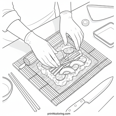 The Art of Sushi Making - free printable coloring page