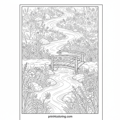 Noodle Stream Serenity: A Detailed Nature Escape - free printable coloring page