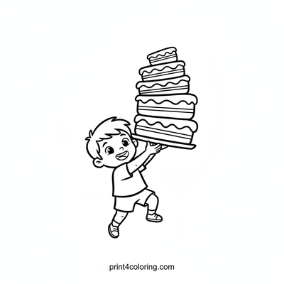 The Great Cake Balancing Act - free printable coloring page