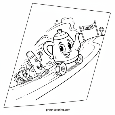 The Wobbly Coffee Pot's Grand Race - free printable coloring page