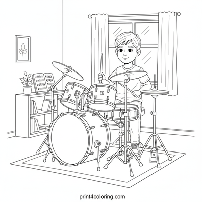 The Young Drummer's Rhythm Practice - free printable coloring page