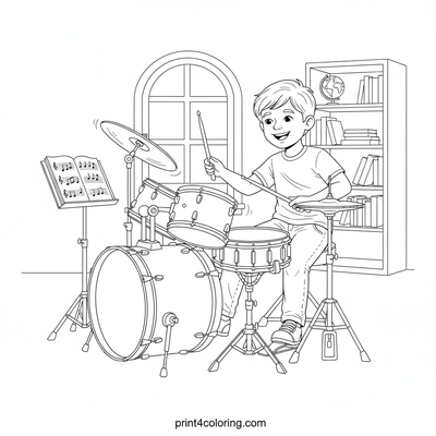 Young Drummer's Dynamic Practice - free printable coloring page