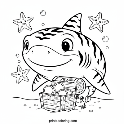 Tiger Shark's Sunken Treasure Adventure - free printable coloring page