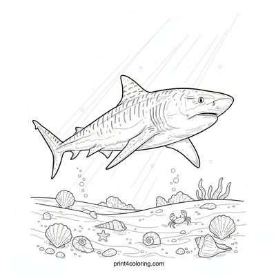 Graceful Tiger Shark's Seafloor Journey - free printable coloring page