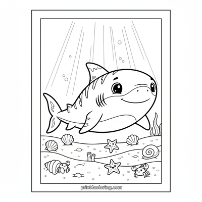 Serene Tiger Shark's Deep Sea Glide - free printable coloring page
