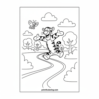 Tigger's Bouncy Forest Race - free printable coloring page