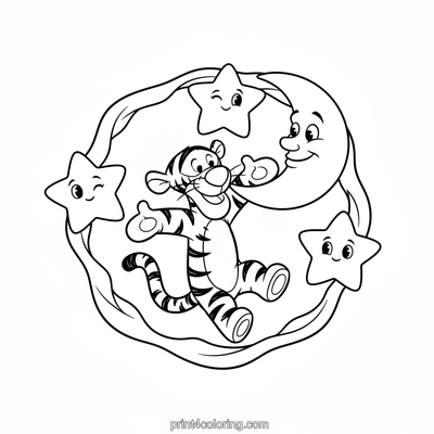 Tigger's Delightful Starry Bounce - free printable coloring page