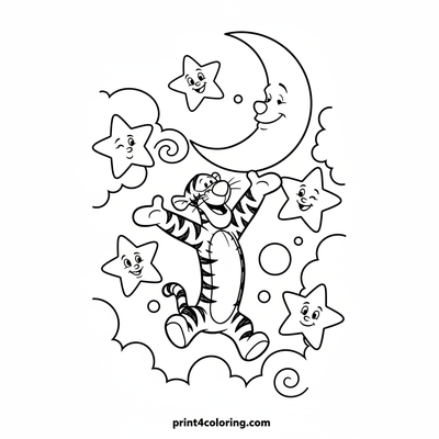 Tigger's Delightful Starry Bounce - free printable coloring page