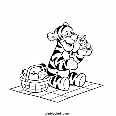 Tigger's Happy Picnic with a Ladybug Friend - free printable coloring page