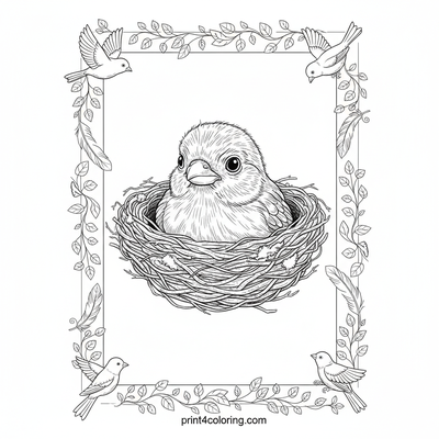 Curious Canary Hatchling in Intricate Nest - free printable coloring page