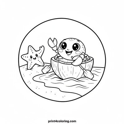 Tiny Crab's Coconut Canoe Adventure - free printable coloring page