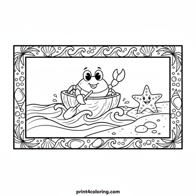 Tiny Crab's Coconut Canoe Adventure - free printable coloring page