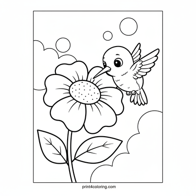 Baby Hummingbird's First Sweet Sip - free printable coloring page