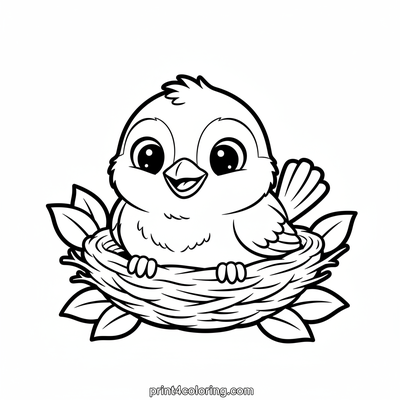 Sweet Baby Sparrow in a Snug Nest - free printable coloring page