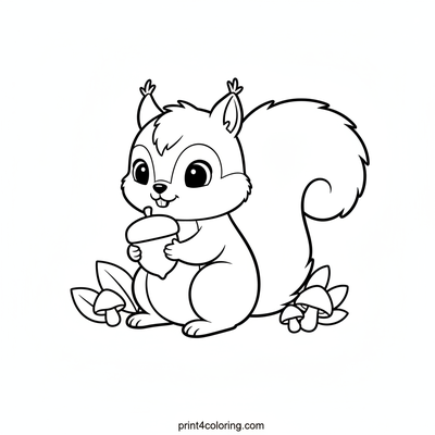 Sweet Baby Squirrel's Acorn Treasure - free printable coloring page