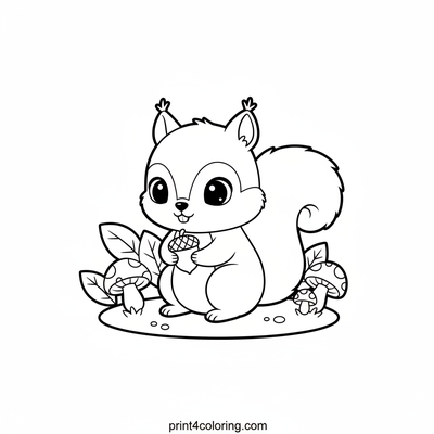 Sweet Baby Squirrel's Acorn Treasure - free printable coloring page