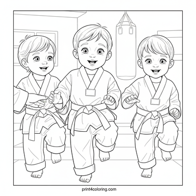 Tiny Tigers' Taekwondo Twirl - free printable coloring page