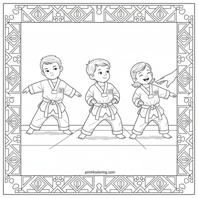 Tiny Tigers' First Taekwondo Steps - free printable coloring page