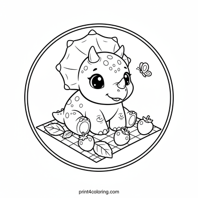 Tiny Triceratops's Berry Picnic - free printable coloring page