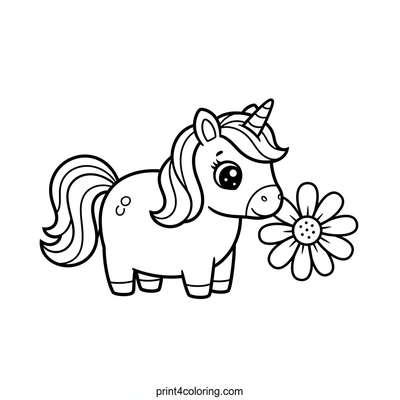 Tiny Unicorn's First Daisy - free printable coloring page