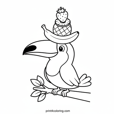 Jolly Toucan's Fruity Hat Parade - free printable coloring page