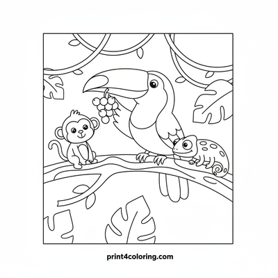 Toucan's Jungle Feast with Friends - free printable coloring page